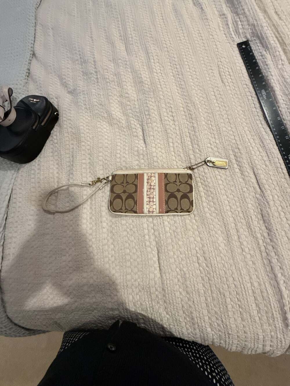 Coach Signature Canvas and Patent Leather Stripe Wristlet